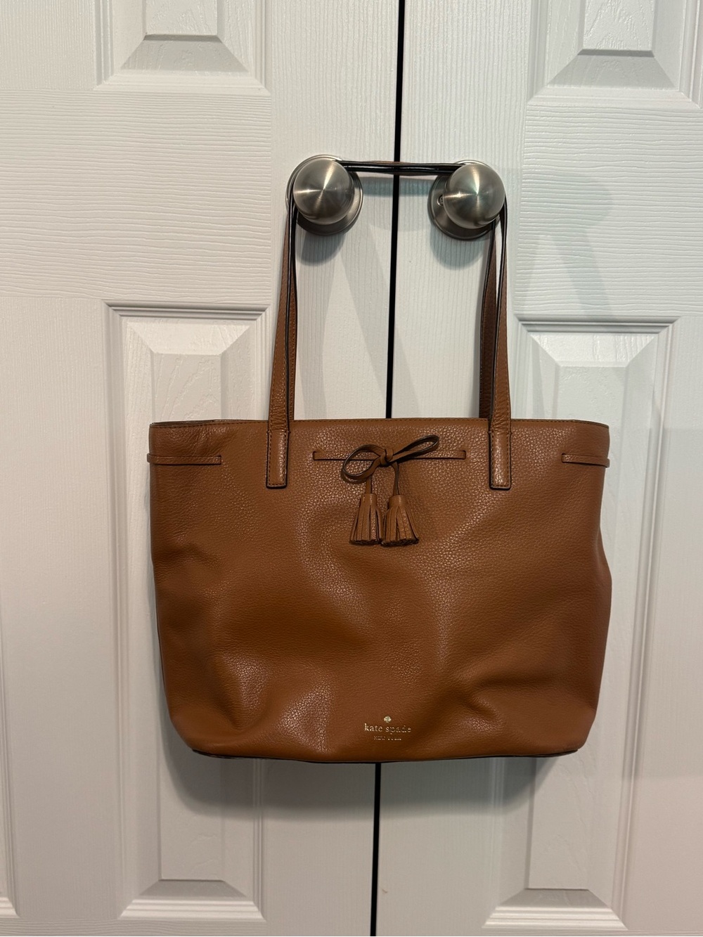 kate spade Brown Pebbled Leather Tassel Tote